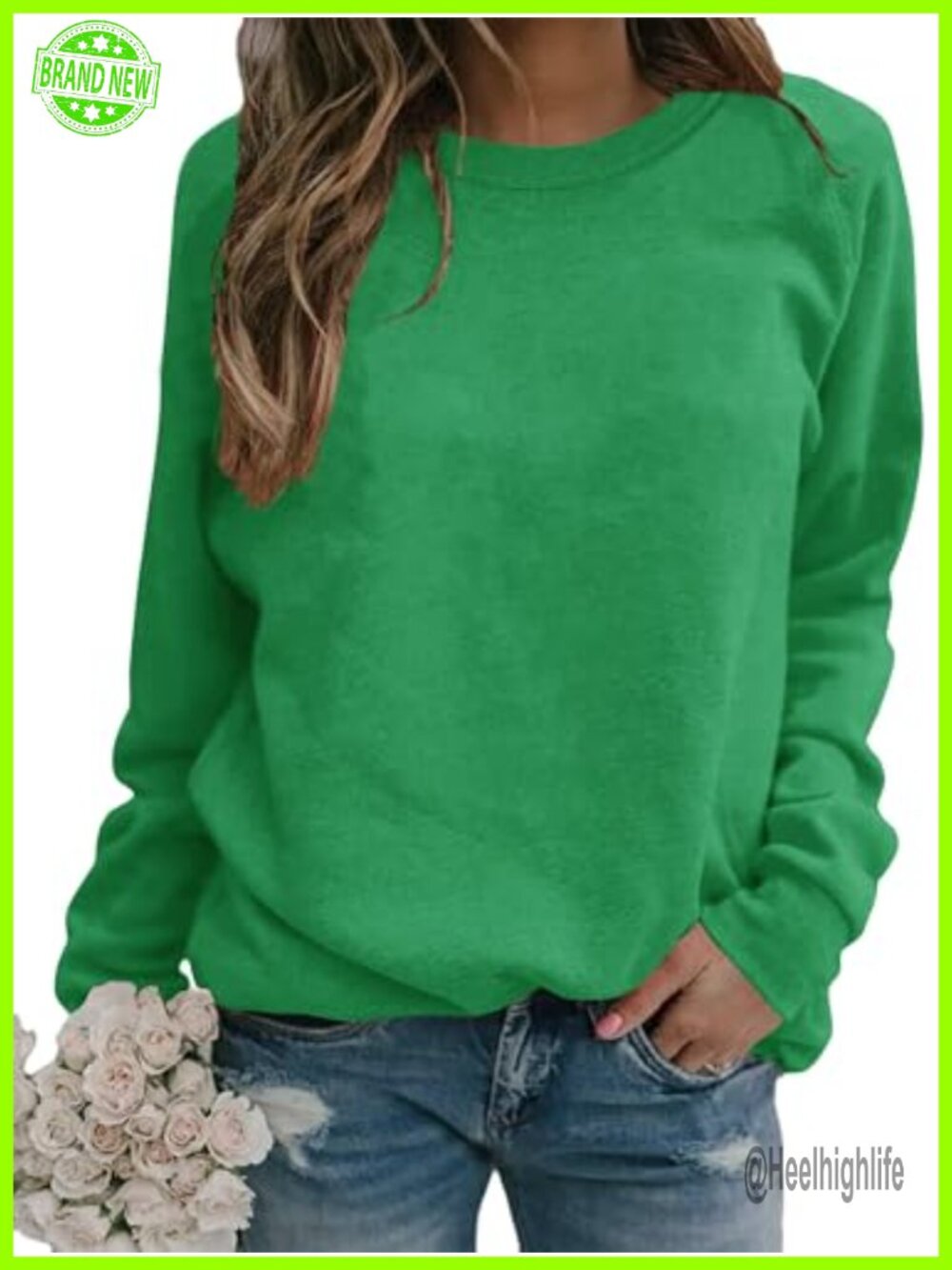 Womens Crewneck Long Raglan Sleeve Sweatshirt Relaxed Fit Pullover